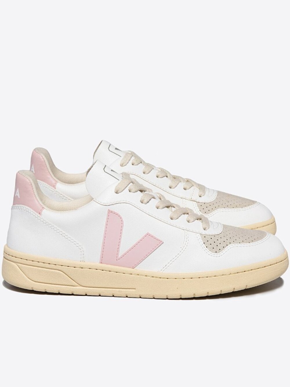 Veja V-10 Leather Low-Top Sneakers White Pink Size US 7